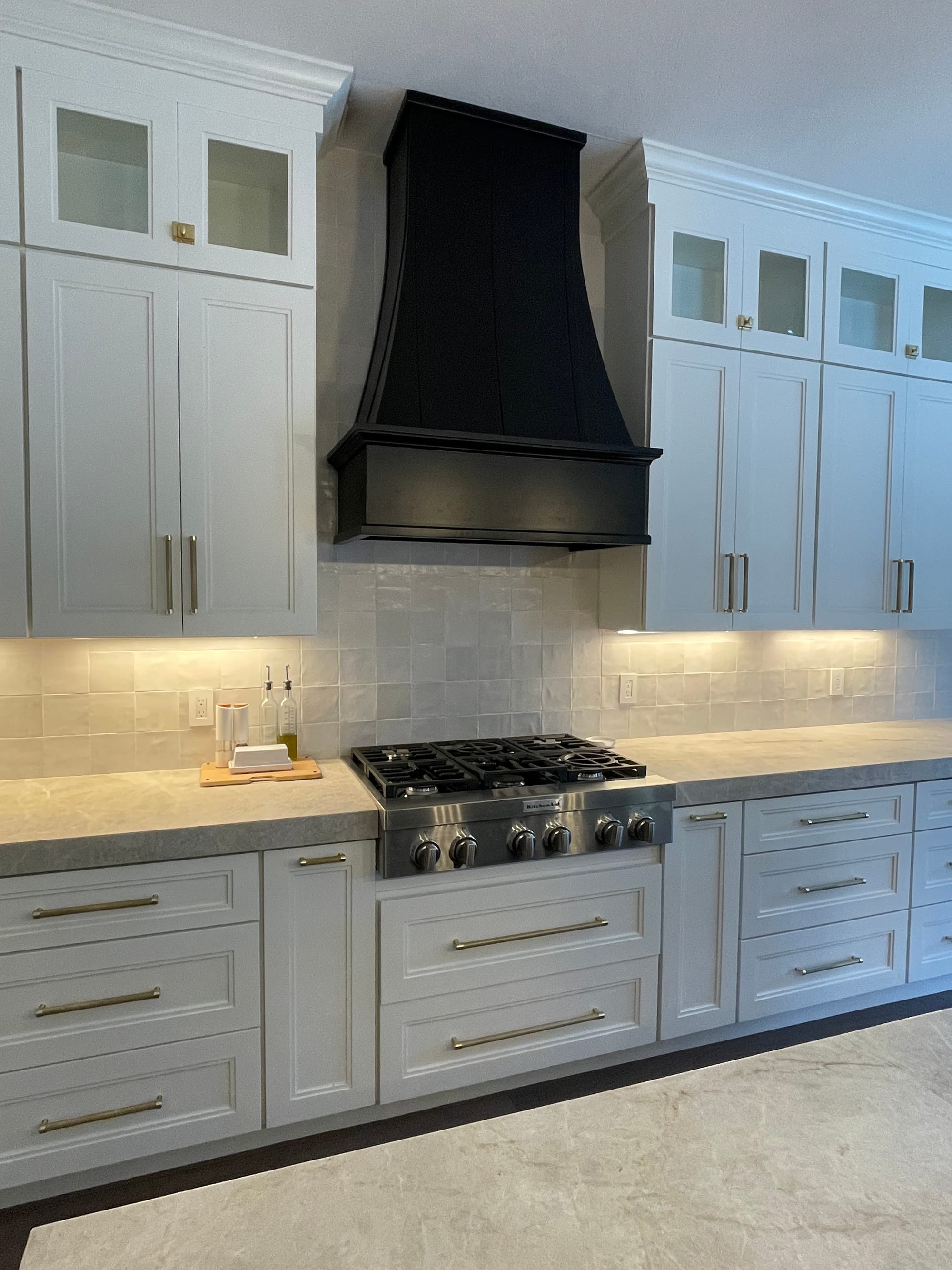 Mesa kitchen — Travis's hand-finished stacked tile backsplash detail